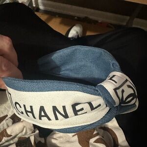 CHANEL Denim Blue and White Logo Headband unisex